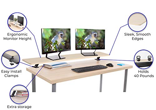 Stand Steady 55 Inch Clamp On Desk Shelf | Large Monitor Riser Supports 3 Screens for Extra Storage | Ergonomic Monitor Stand Securely Attaches