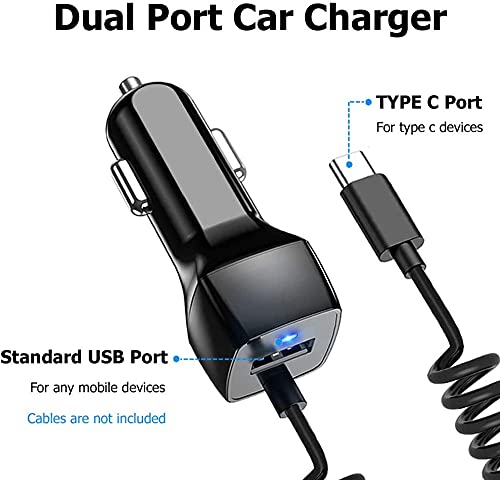 Compatible for Samsung Galaxy S22 S10 S20 S10E USB Type C Car Charger, Carhope Ultra Rapid Retractable Dual-Port Charger Adapter USB C Cable