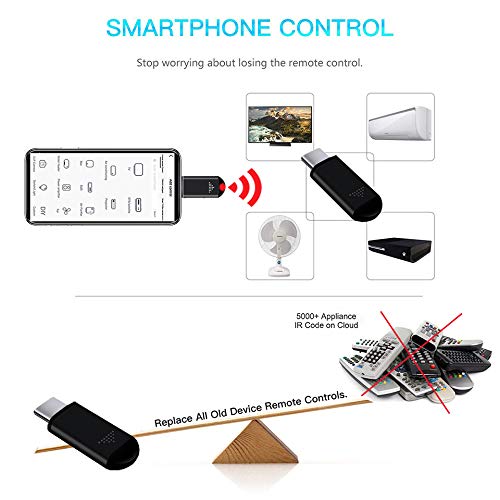 R09 Mini Smartphone IR Remote Controller Adapter for iOS Smart Phone Mini Infrared Universal Control All in One Air Conditioner/TV/DVD/STB (Black-for Lightning)