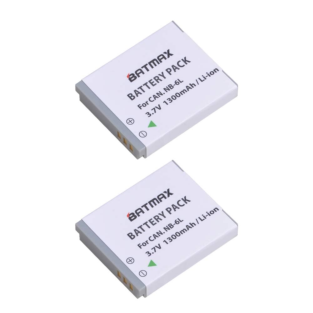 Batmax 2Pcs 1300mAh NB-6L NB 6L NB-6LH Battery + LCD USB Charger for Canon PowerShot S120, SX170 is, SX260 HS, SX280 HS, SX500 is, SX510 HS, SX520 HS