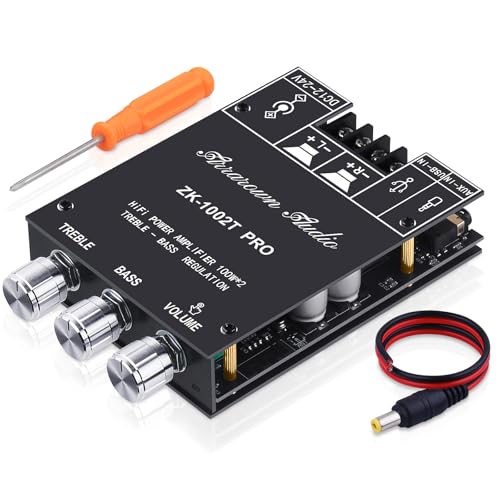 ARRAROWN ZK-1002T RPO 2.0 Channel Bluetooth 5.0 Amplifier Board 200W HiFi Subwoofer Audio AMP with Treble and Bass, BT USB and AUX Inputs, DC 12-24V