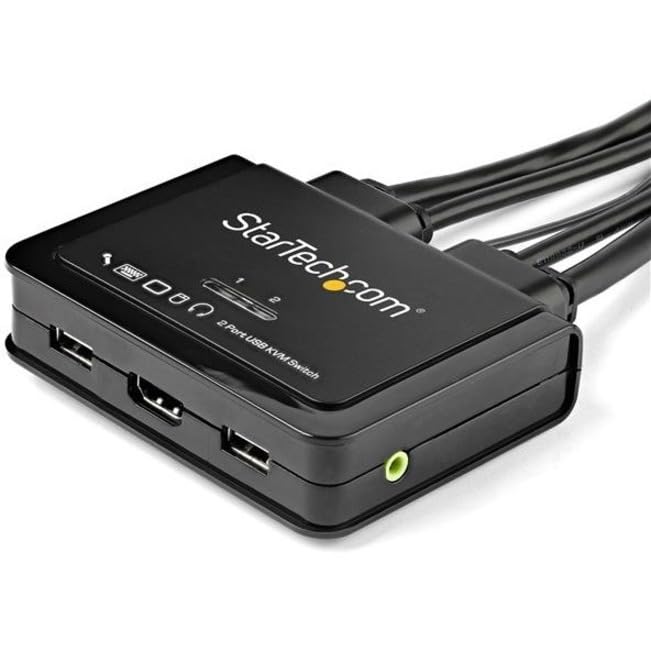 StarTech.com 2 Port HDMI KVM Switch - 4K 60Hz - Compact Dual Port UHD/Ultra HD USB Desktop KVM Switch w/Integrated 4ft Cables & Audio - Bus Powered &