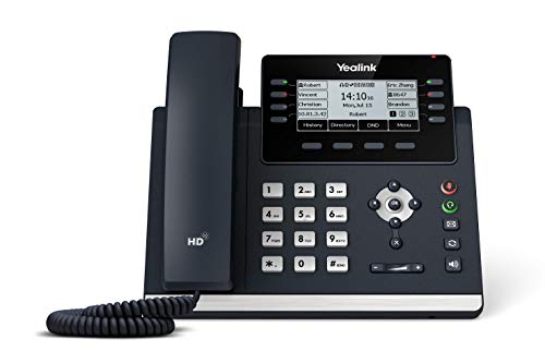 Yealink T43U IP Phone, Color Black, 12 VoIP Accounts. 3.7-Inch Graphical Display. Dual USB 2.0, Dual-Port Gigabit Ethernet, 802.3af PoE, Power Adapter