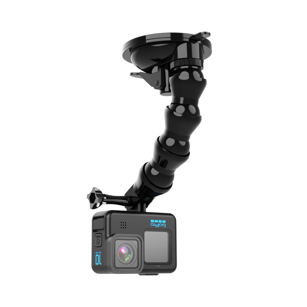 Flexible Gooseneck Extension Suction Cup Car Mount Holder with Phone Holder for Gopro Hero 13/12/11/10, DJI Osmo Action 6/5 Pro/4/3 and More Action
