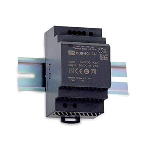 Mean Well DDR-60G-5 Isolated DIN Rail DC/DC Converters 54W 9-36Vin 5Vout 10.8A, Adj Output, Free air, Enclosed