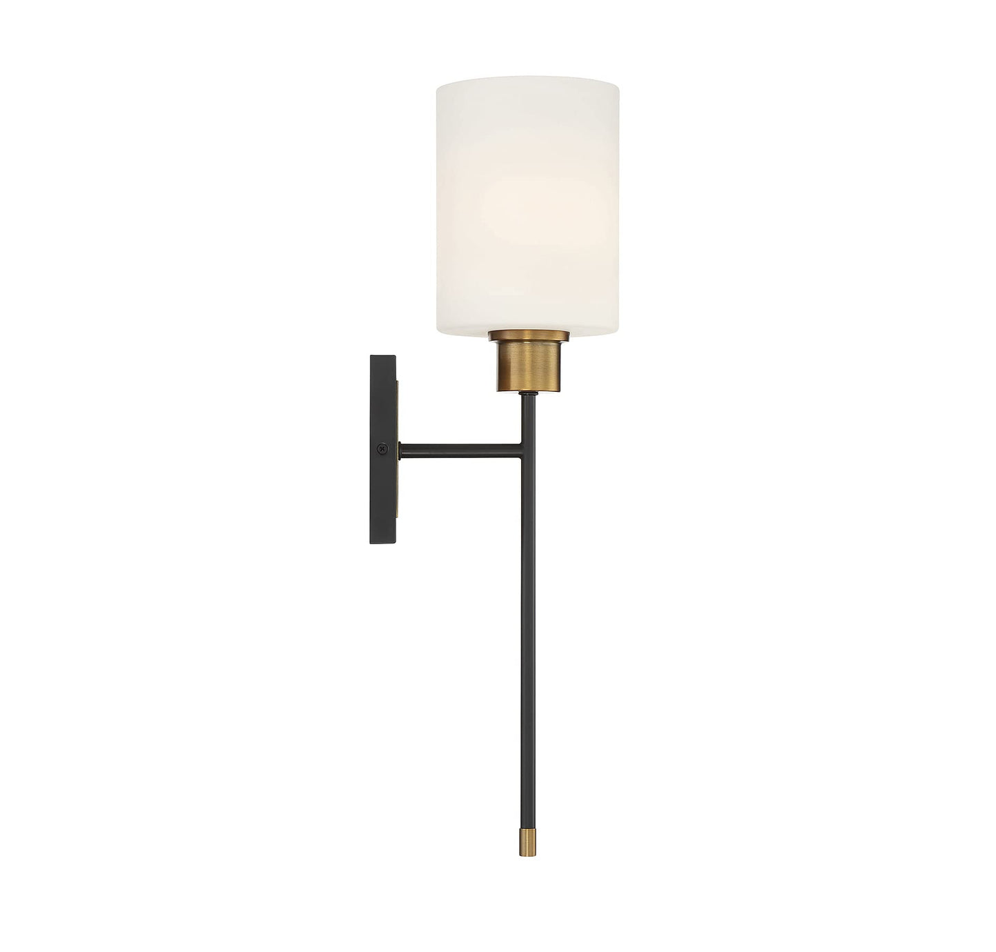 Savoy House 9-1645-1-143 Alvera Mid-Century Modern White Opal Glass Wall Sconce, 1-Light 60 Watt, 23" H x 6" W, Matte Black with Warm Brass Accents