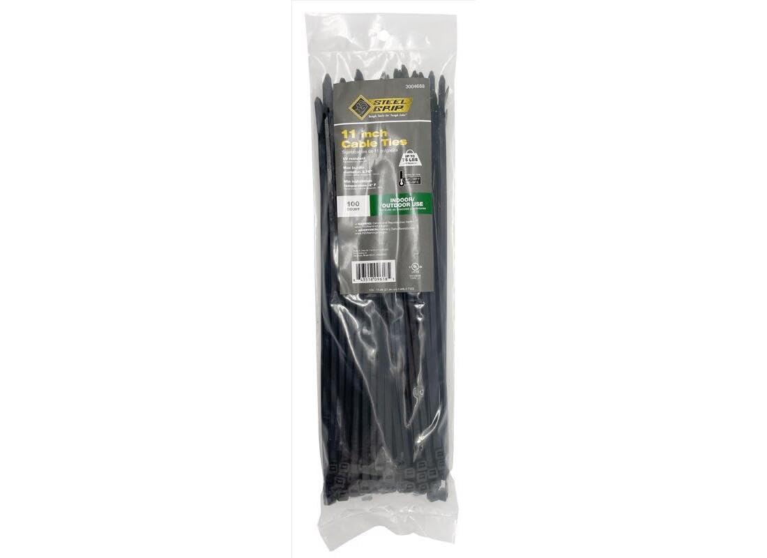Steel Grip 3004688 11 in. Cable Tie44; Black - Pack of 100