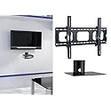 2xhome - New TV Wall Mount Bracket & One (1) Single Shelf Package - Secure LED LCD Plasma Smart 3D WiFi Flat Panel Screen Monitor Monitor Display