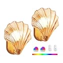 Weyderk Vintage Battery Operated Wall Sconces with Remote, Amber Rechargeable Wireless Wall Sconces with Magnetic LED Bulbs, Indoor Shell Shaped Wall