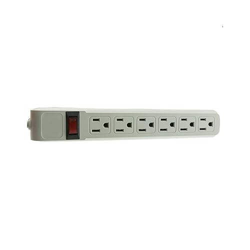 10 feet Surge Protector, Flat Rotating Plug, 6 Outlet, Gray Horizontal Outlets, Plastic, 10ft Power Cord, Surge Protector Multi Plug, CableWholesale