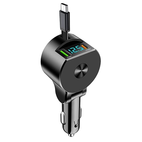 Alanph 75W 3-in-1 Car Charger Adapter with Voltage Detection, Super Fast Charging with Cable PD30W Retractable Cable for iPhone/Samsung/Android/iPad