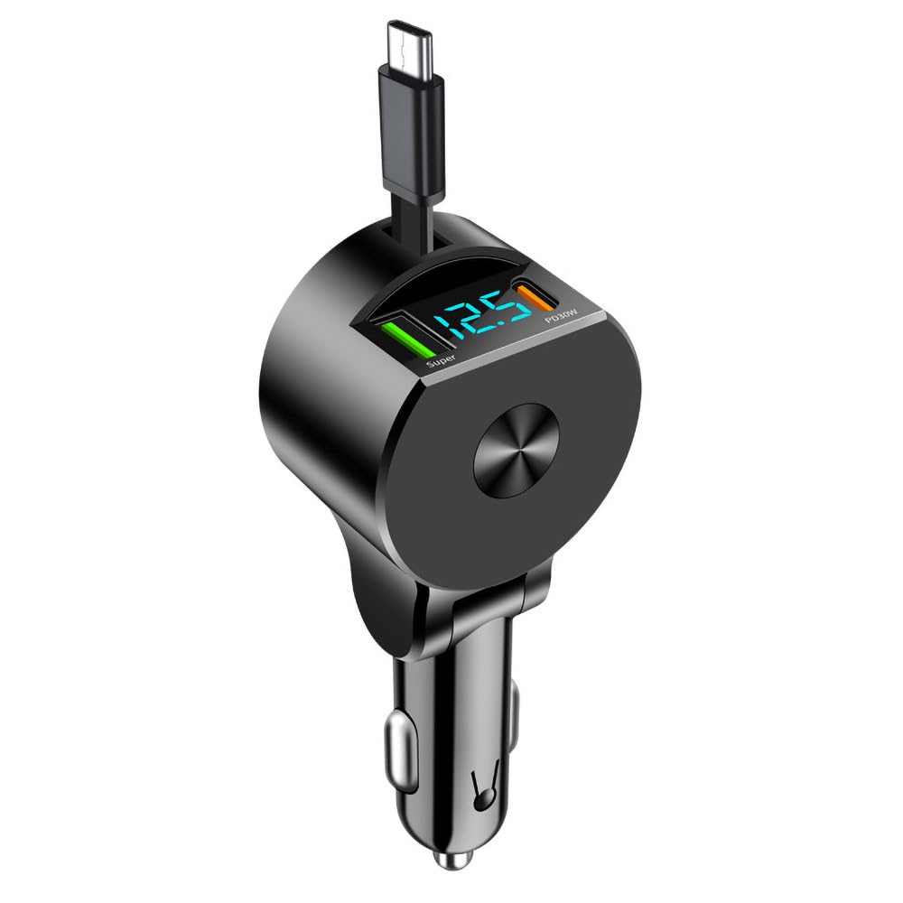 Alanph 75W 3-in-1 Car Charger Adapter with Voltage Detection, Super Fast Charging with Cable PD30W Retractable Cable for iPhone/Samsung/Android/iPad