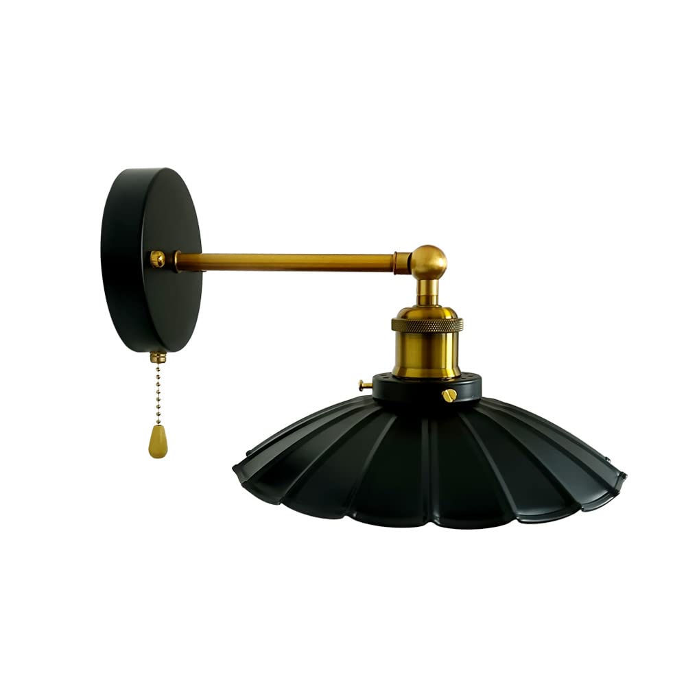VinTopsh Industrial Black Wall Sconce Light, Vintage 1-Light Switch Farmhouse Wall Lamp, Pull Chain Wall Sconce Lighting for Bedroom Bathroom Kitchen