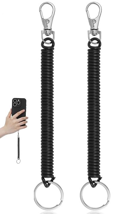 DPWOUM 2Pcs Elastic Ropes Retractable Coil Springs Keychain, Anti-lost Key Chain Holder Clasp for Keys Wallet Cellphone and Other Identification