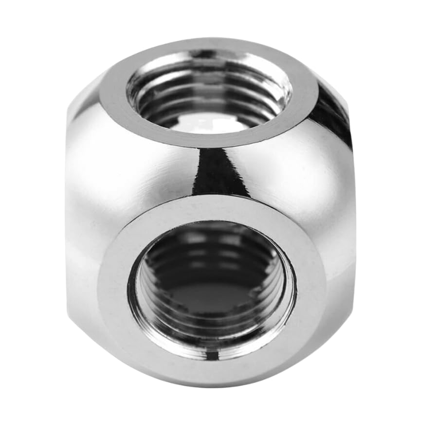 Dracaena.io 2 pack G1/4" thread, 3-way ball fitting extender or connector for the computer water cooling system, durable brass/copper material, Silver