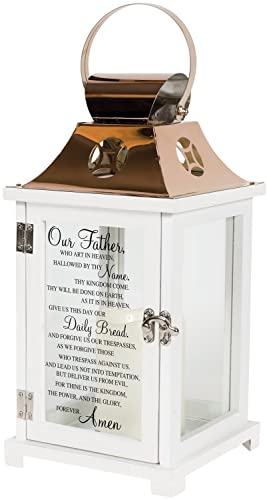 Carson Home Accents Indoor Outdoor Our Father Memorial Sympathy Copper Candle Lantern for Loss of Loved One with Automatic 6 Hour Timer