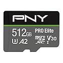 PNY P-SDUX512U3100PRO-GE 512GB PRO Elite Class 10 U3 V30 microSDXC Flash Memory Card - 100MB/s, Class 10, U3, V30, A2, 4K UHD, Full HD, UHS-I, Micro