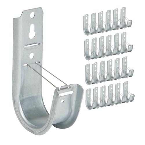 ICC 2-Inch Wall Mount J-Hook - 25-Pack, Cable Support 2" J Hooks with Retainer Clips, Galvanized Steel with Zinc Finish - for Structured Cabling
