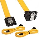 LINESO 2Pack 90 Degree Right-Angle SATA III Cable 6.0 Gbps with Locking Latch 32Inch Yellow