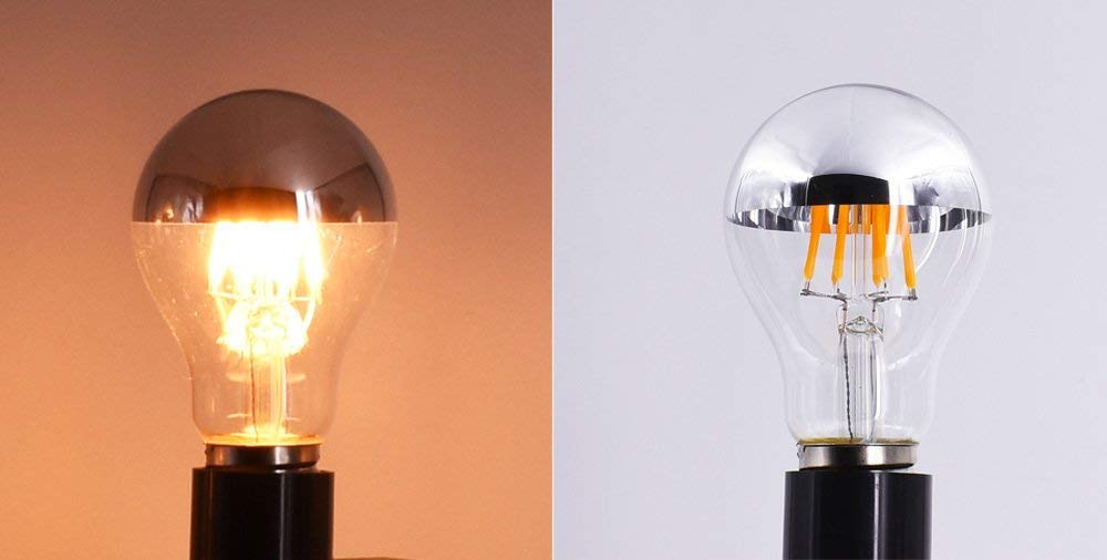 LED Filament Bulb A19 10W, LED Edison Bulb, Half Chrome Silver Bowl Tipped, E26 Base, Warm White 2700K, 100W Equivalent, 900LM, 2Pack
