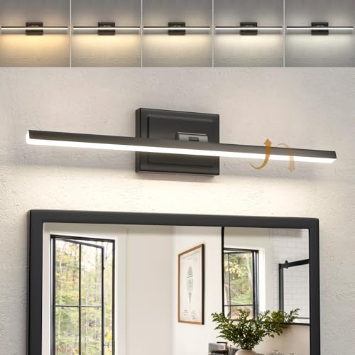NIORSUN 24 Inch Modern Bathroom Light Fixture, 14W 5CCT Dimmable LED Black Bathroom Vanity Lights Over Mirror, Vanity Lights for Bathrooms Restroom