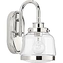 Progress Lighting P300080-104 Judson Collection Clear Glass Farmhouse Bath Vanity Light, 1-Light, Polished Nickel