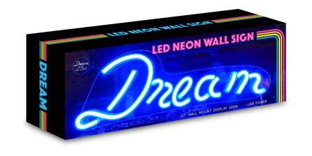 Isaac Jacobs 17" by 6" inch LED Neon Blue “Dream” Wall Sign For Cool Light, Wall Art, Bedroom Decorations, Home Accessories, Party, and Holiday Decor