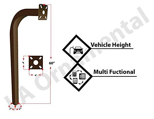 Standard Direct Burial Goose Neck Pedestal Aluminum 2" X 2" X 60" gate keypad mounting Post (Bronze)