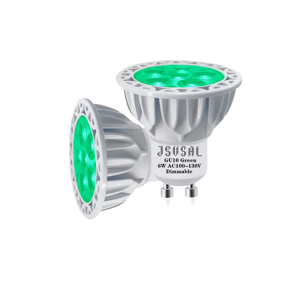 JSVSAL MR16 GU10 LED Bulb,Green,120V 6W, Aluminum Casing,Dimmable,2-Pack