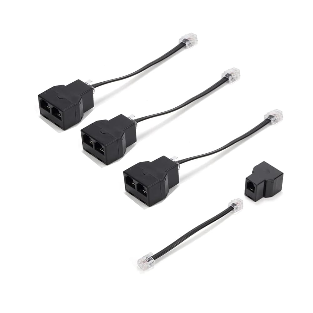 Yumiwoow Phone Line Splitter,Telephone Splitter,with RJ11 6P4C Plugs,Suitable for Telephone,Fax Machine (Black /4 Pack)