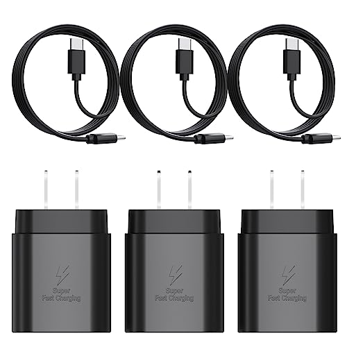 Type C Charger, 3-Pack 25W Type C Super Fast Charging Block with USB C Charger Cable Compatible with Galaxy S23 Ultra/S23+/S22/S21/S20/Phone 16/16