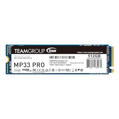 TEAMGROUP MP33 PRO 512GB SLC Cache 3D NAND TLC NVMe 1.3 PCIe Gen3x4 M.2 2280 Internal SSD (Read Speed up to 3500MB/s) 256TBW Compatible with Laptop