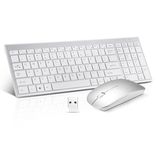Wireless Keyboard and Mouse Combo, Compact Quiet Wireless Keyboard and Mouse Set 2.4G Ultra-Thin Sleek Design for Windows, Computer, Desktop, PC