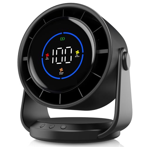 YOSHENMO Desk Fan, Turbo Table Fan for Bedroom, 100-Speed Digital Display, Low Noise, 105° Adjustable Tilt, 7.5-inch, Rechargeable Battery
