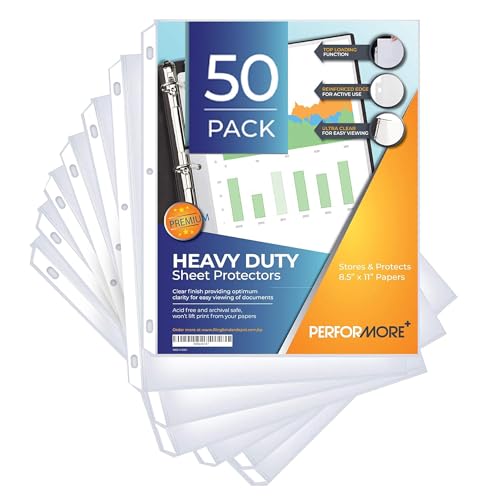 50 Sheet Protectors 8.5 x 11 for 3 Ring Binder, Heavy Duty Clear
