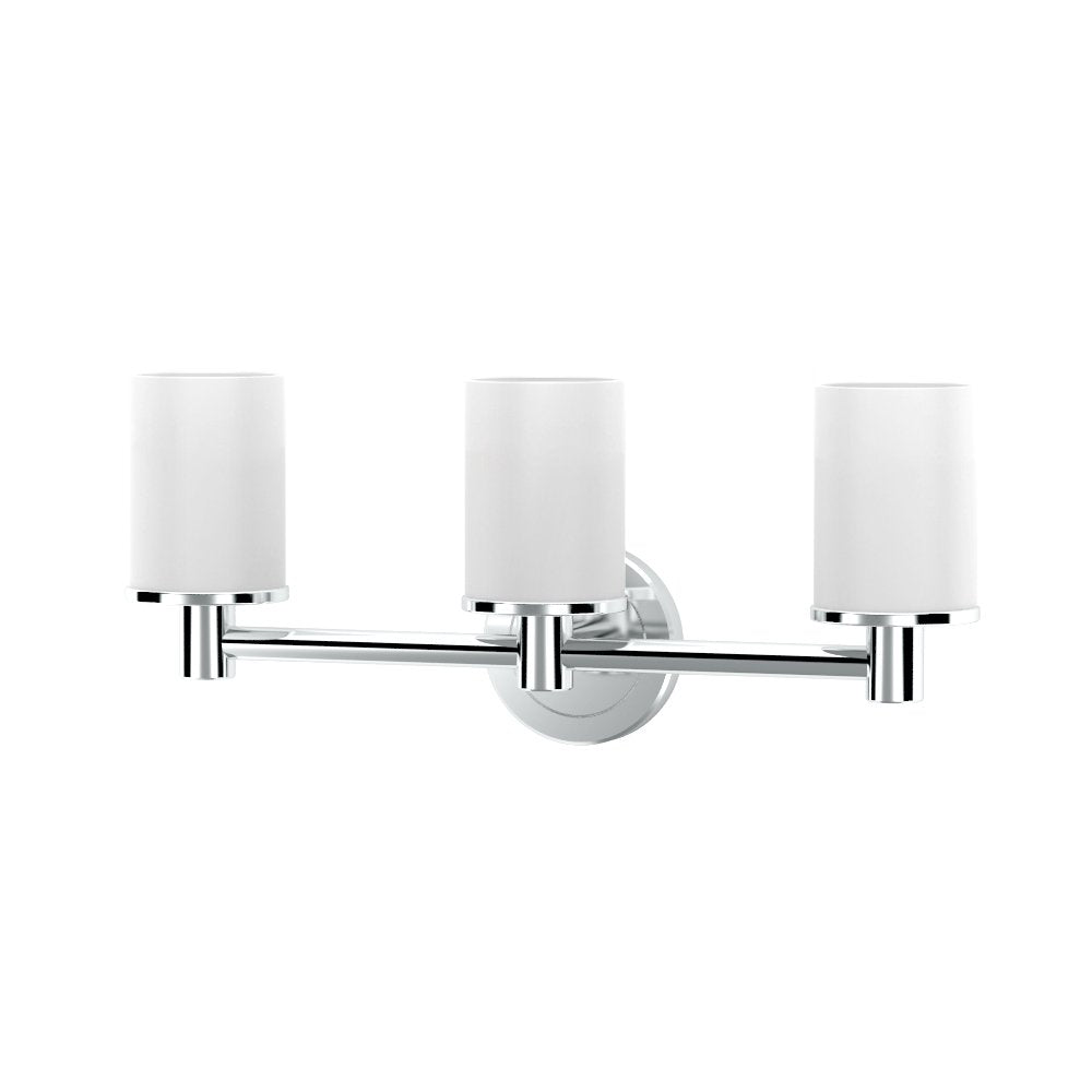 Gatco 1686 Latitude II 3-Light Bathroom Vanity Light Fixture, Wall Mounted, 19.65-Inch W x 9.5-Inch H, Chrome, Frosted Glass Shades, Triple Sconce