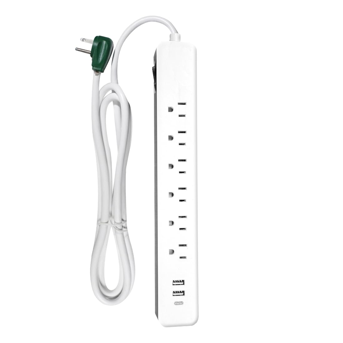 Go Green Power Inc. 6-ft Cord Surge Protector with 6 Outlets, USB-A and USB-C, 450 Joules - Compact, Heavy Duty, Circuit Breaker - Ideal for Home