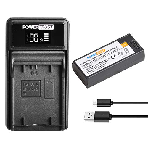 PowerTrust 1400mAh 3.6V NP-FC11 NP-FC10 Battery and LED USB Charger for Sony DSC-P2, P3, P5, P7, P8, P9, P10, V1 Cameras