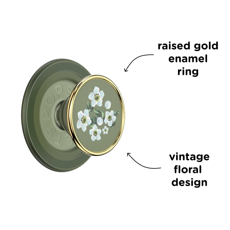 PopSockets Phone Grip for MagSafe, Magnetic Holder, Phone Stand, Green - Floral Relief