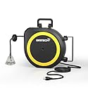 oviitech 50 Ft Retractable Extension Cord Reel,14/3 AWG SJTW Heavy Duty Power Cord, 3 Electrical Outlets,13 Amp Circuit Breaker,Black and Yellow,ETL