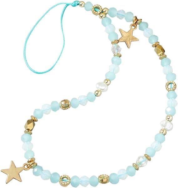 DPWOUM 1Pc Blue Beaded Five-Pointed Star Pendant Beaded Phone Chain Bracelet Wrist Lanyard,Cute Camera Charm Strap Bag Accessories for Women