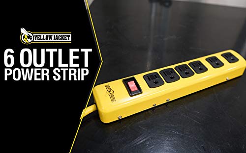Southwire Yellow Jacket Heavy Duty Power Strip - 6 Outlet Industrial Metal Workshop Strip - Sliding Safety Covers - Overload Protection - 6 Ft Yellow