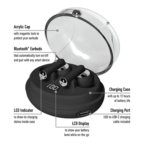 GabbaGoods TrueBuds Chrome Wireless Earbuds, Bluetooth 5.3, 20Hrs Playtime, LED Power Display Charging Case,Touch Control, Voice Assisstant…