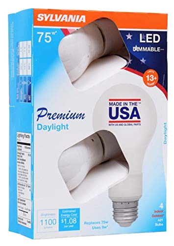 LEDVANCE, Daylight 40241 Sylvania 75 Watt Equivalent, A21 LED Light Bulbs, Dimmable, Color 5000K, Made in The USA with US and Global Parts, 4 Pack, 4