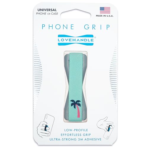 LOVEHANDLE Universal Phone Grip for Smartphones & Mini Tablets - Phone Holder for Hand - Wireless Charging Compatible - Made in The USA - Palm Tree