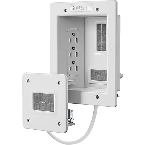 Mount-It! in-Wall TV Cable Concealer Kit with Recessed Power - Triple Outlet, 9ft Cord, and Hand Saw - Easy, Safe Cable Management for Organized TV…