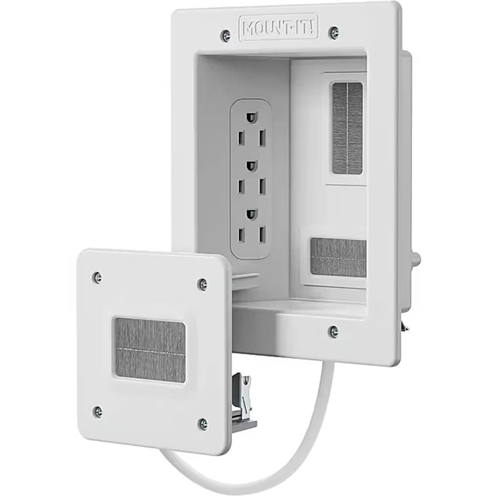 Mount-It! in-Wall TV Cable Concealer Kit with Recessed Power - Triple Outlet, 9ft Cord, and Hand Saw - Easy, Safe Cable Management for Organized TV…