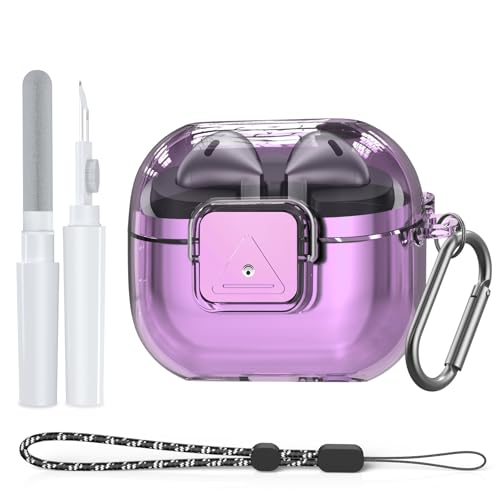 for Samsung Galaxy Buds3 FE (2025) / Buds3 Pro (2024) / Buds 3 Case (2024) with Secure Lock Clip, Flexible TPU Clear Case with Cleaner
