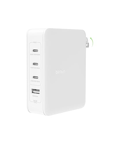 Belkin 4-Port Charger Block 140W, GaN Charger USB-C Power Delivery Fast Charge & USB-A Port - MacBook, Apple iPhone 17, Air, iPad, Samsung Galaxy S25