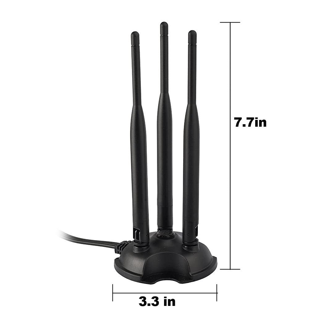 Eightwood 2.4GHz 5GHz Dual Band WiFi Antenna, 3 RP-SMA Connector WiFi 6 Antenna Magnetic Base for PC Desktop Computer, PCIe Network Card, Wireless